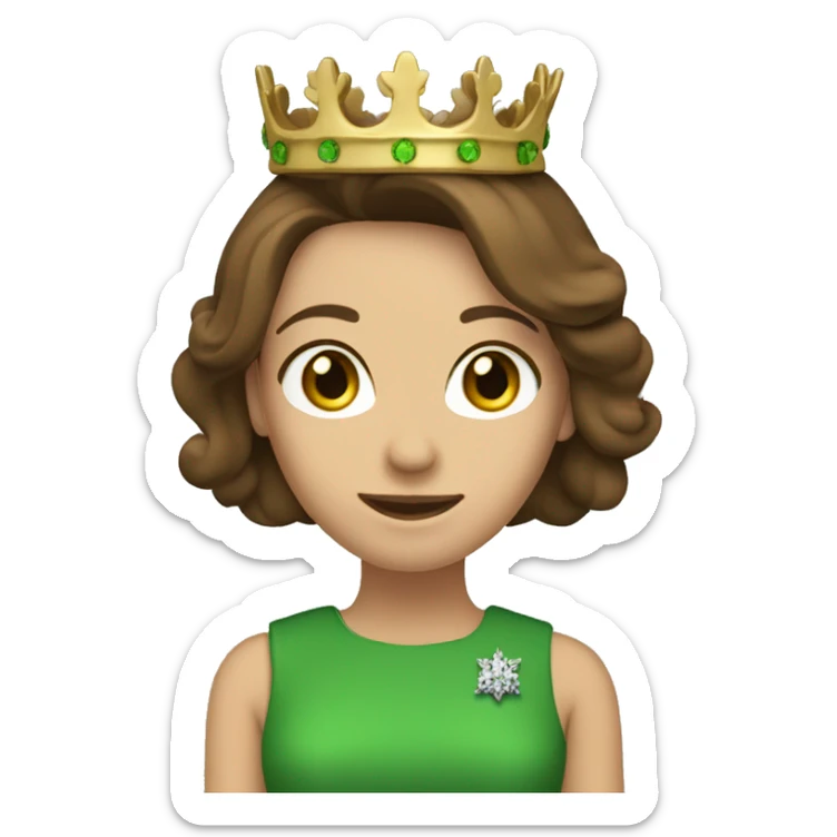 pretty 40 year old woman with grass green eyes and shoulder length straight brown hair wearing royal crown sticker