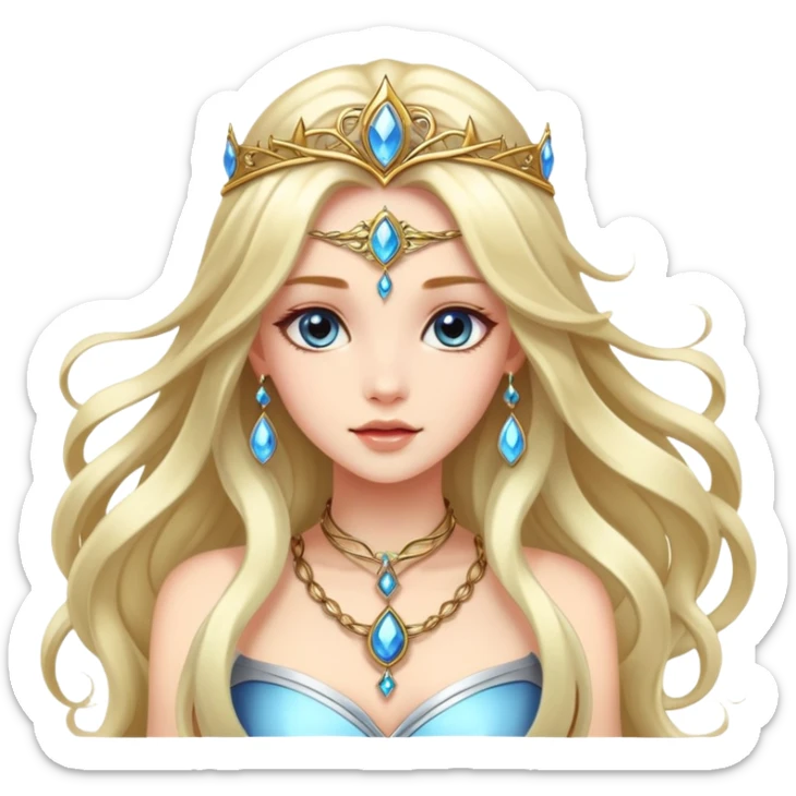 Beautiful fantasy girl with metal jewelry and long flowing hair, fantasy princess sticker