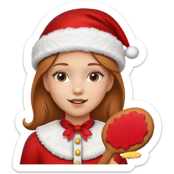clean and vanilla girl with santa claus hat like holiday mood, baking ginger cookie sticker