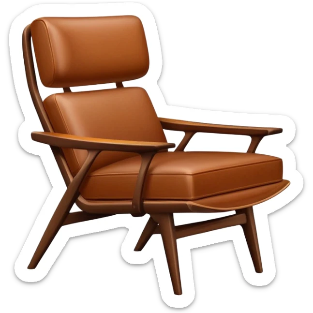 Mid century modern lounge chair with wooden arms and leather seat sticker