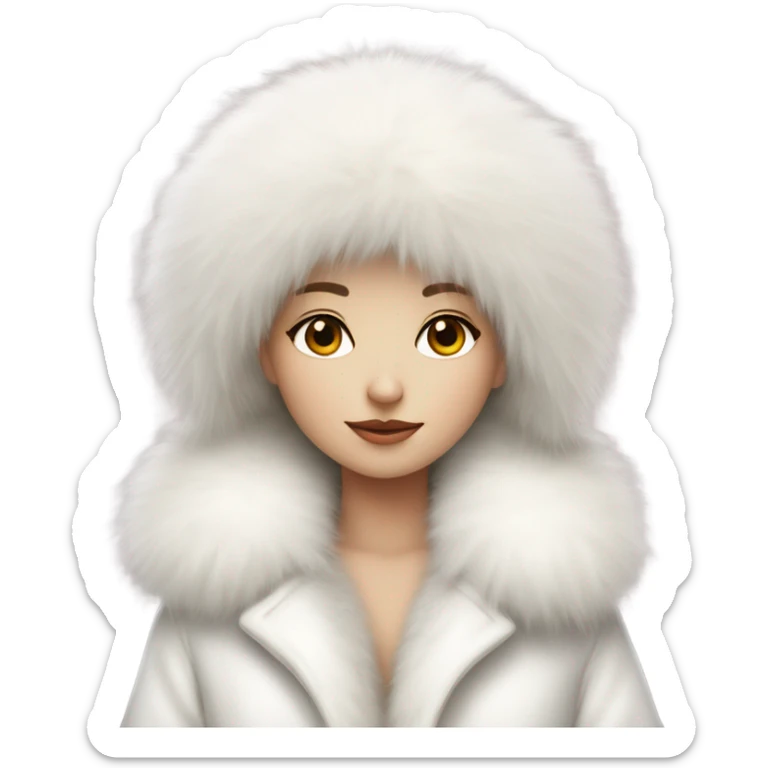 a girl with a white big fluffy fur hat and white fur coat, aestheticism, a character portrait sticker