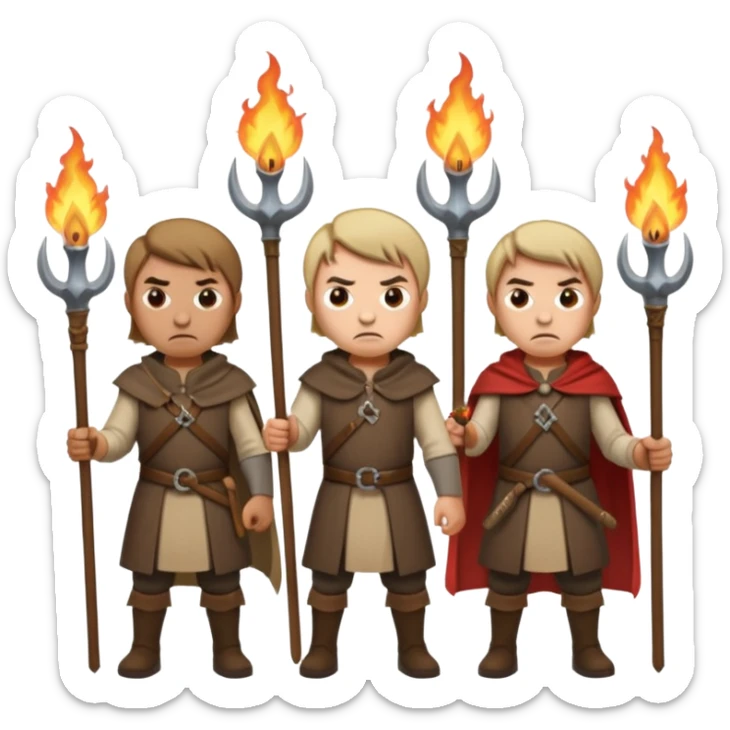 les villagois avec des fourches et des torches sapé en moyen age sticker
