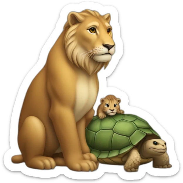 caneton sur le dos d’une loutre sur le dos d’une tortue sur le dos d’un lion sticker