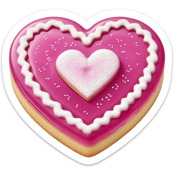 Realistic shortbread cookie in the shape of a heart with light margenta jelly middle filling and sprinkled powder sugar on top. sticker