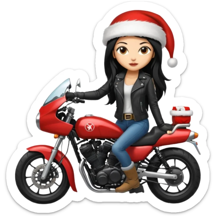 biker girl black long hair moto christmas yamaha sticker