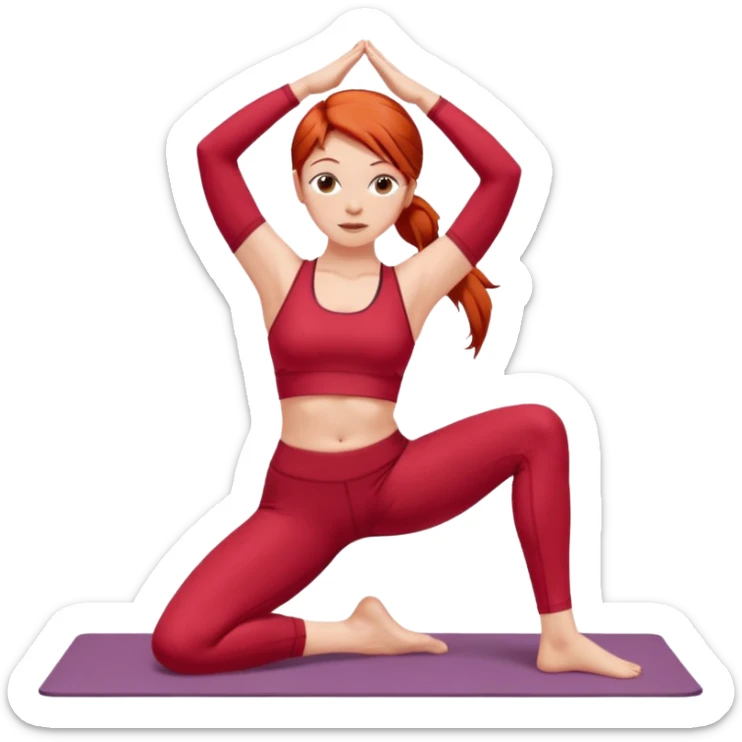 A red-haired woman wearing red clothes and doing yoga sticker