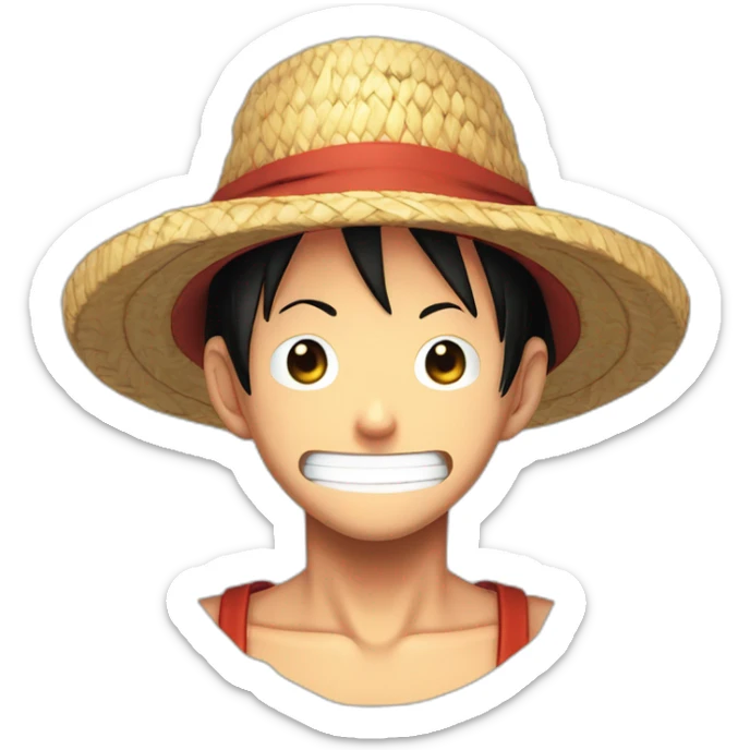 Luffy with his straw hat and his scar at the bottom of the right eye smiling with closed eyes in the Eiichirō Oda’s style sticker