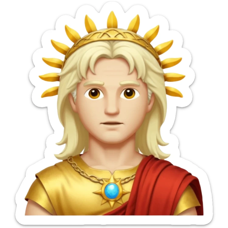 Apollo, Sun God from Rome Mythology with long platinum blonde hair, pale yellow outfit sticker