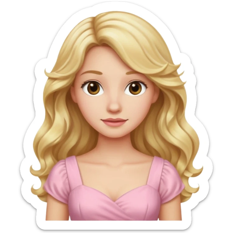 close up back view of long wavy blonde hair, light pink dress sticker