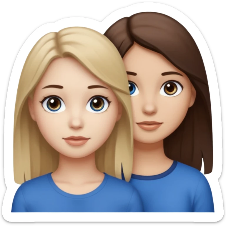 three people who are friends and the features are as follows: one girl who is white, has brown hair and brown eyes; one girl who is dirty blonde with blue eyes; one girl who is tan with dark brown hair and dark brown eyes sticker