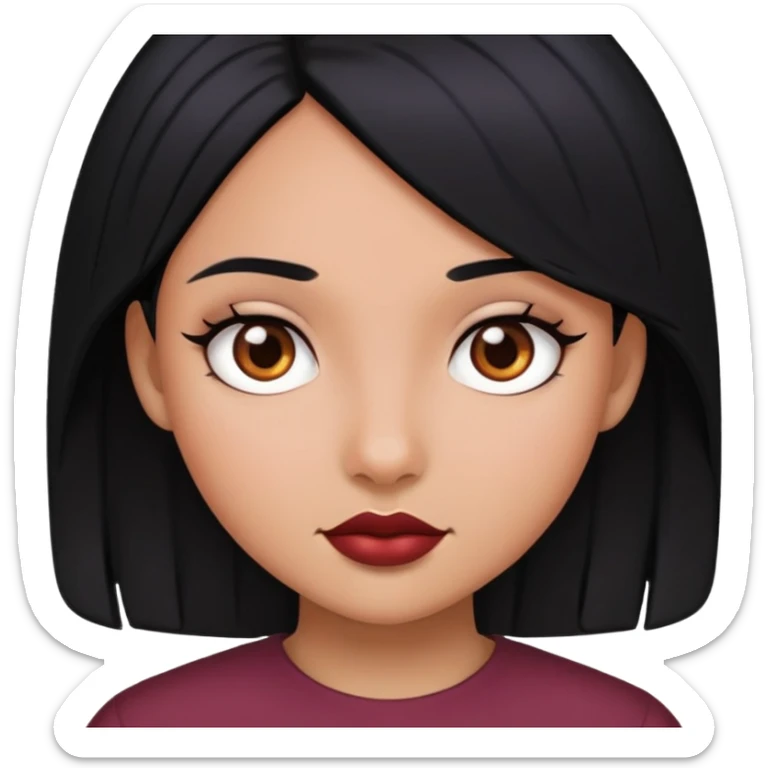 Girl with black hair and skin like vinous sticker