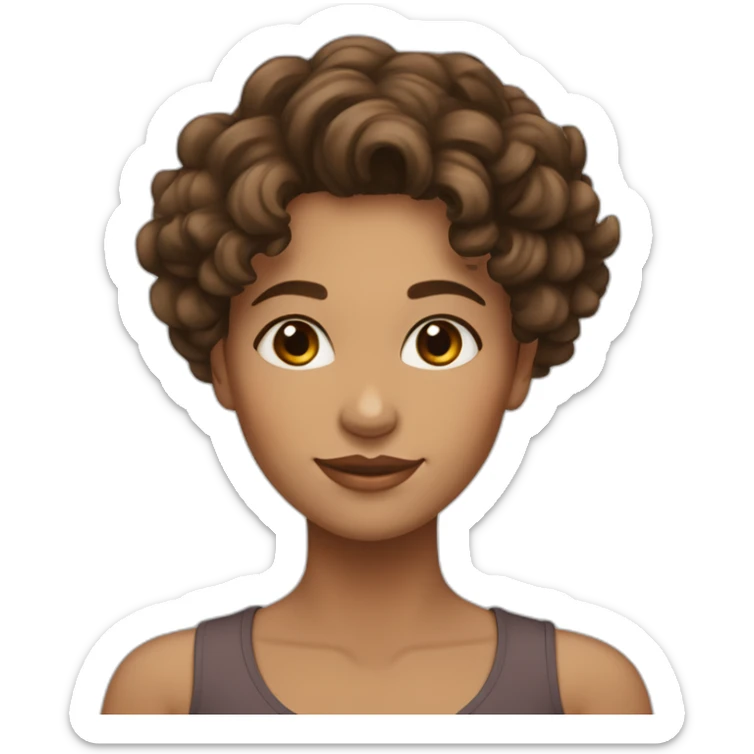 Woman with curly & wavy brown hair, tinted skin color, brown eyes, Aruban / Dutch mixed, dimples sticker