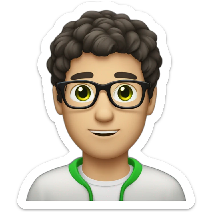 a guy with dark hair, green eyes and glasses. put his hand to his face and thought sticker