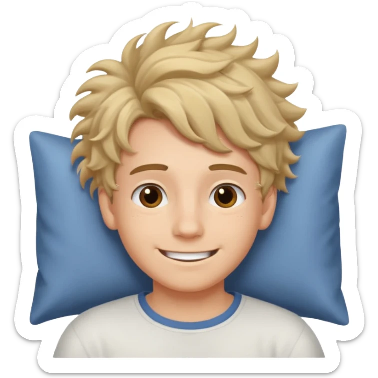 create emoji of a boywho is lying in the bed  in the morning and its time to wake up he should smile  sticker