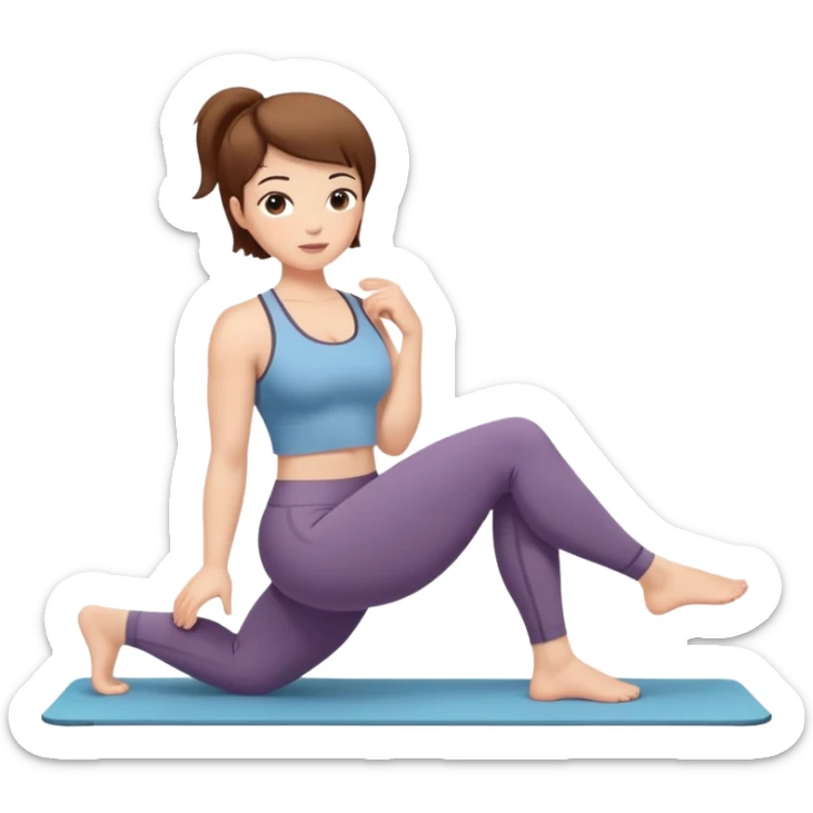 Pretty, sexy, mature, slightly curvy white Woman with short brown hair doing Pilates exercises  sticker