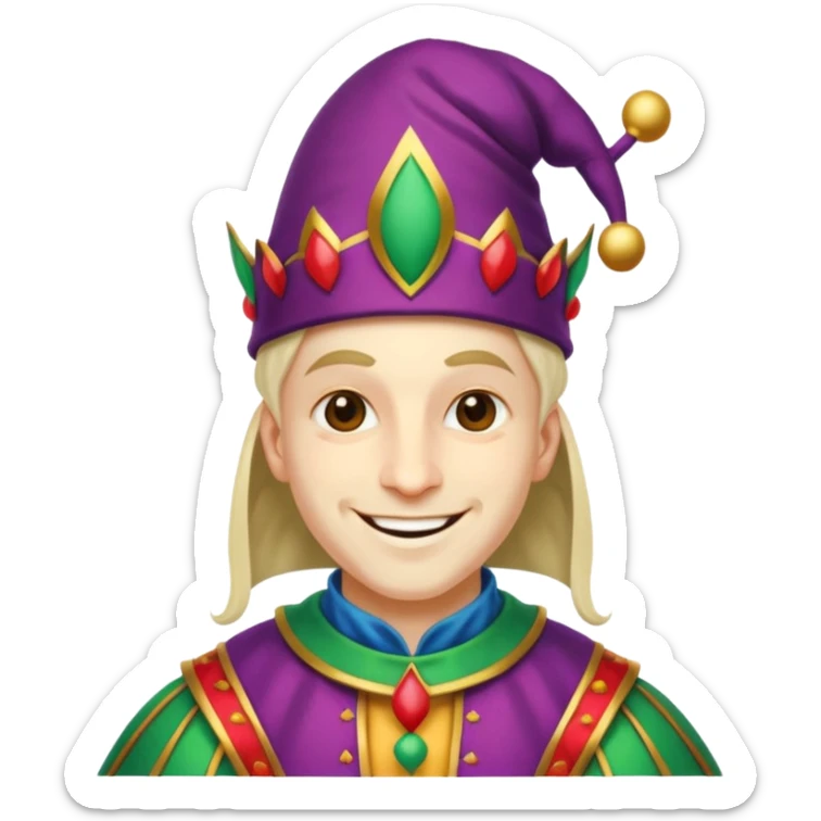 crazy colorful human jolly joker from poker, medieval, vintage, court jester sticker
