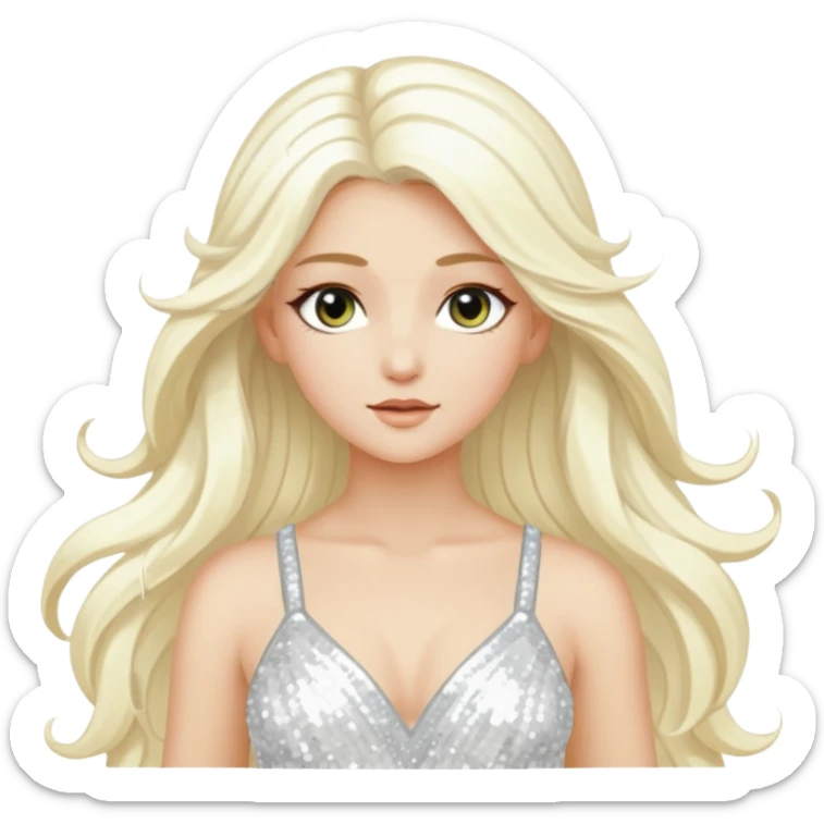 Aura, Goddess of Breeze from Gods and Goddesses with long platinum blonde hair, white sequin outfit sticker
