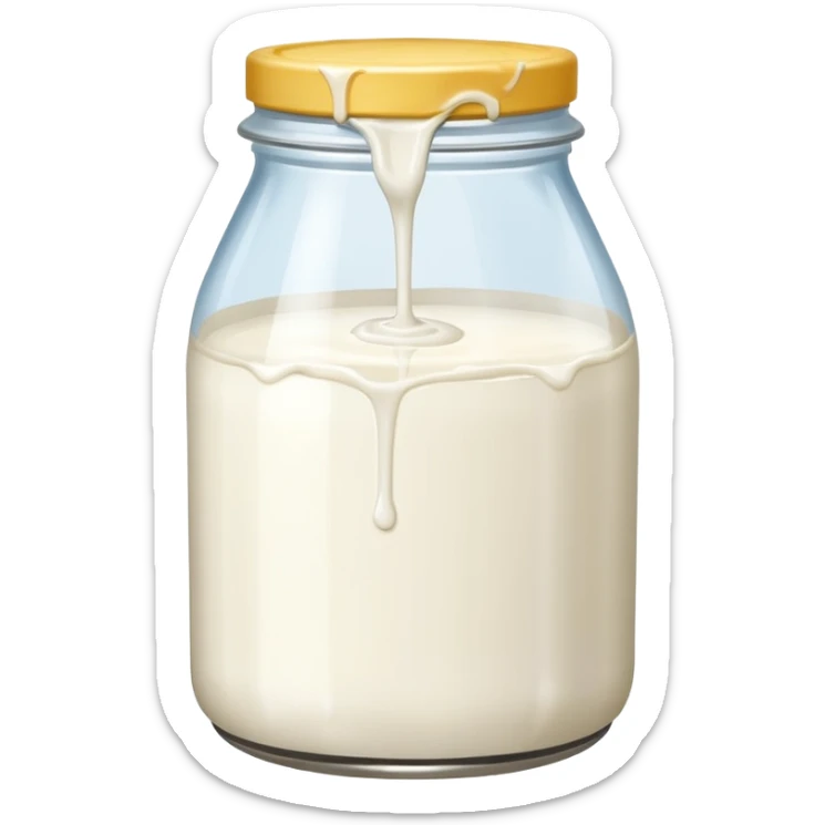 a jar of milk but the top is sticky and its dripping but theres no lit, and also no straw, I WANT IT TO BE VERY VERY MESSY sticker