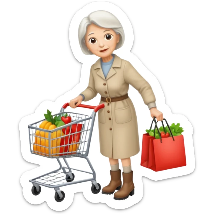 Una donna anziana  con gli stivaletti che va a fare la spesa sticker