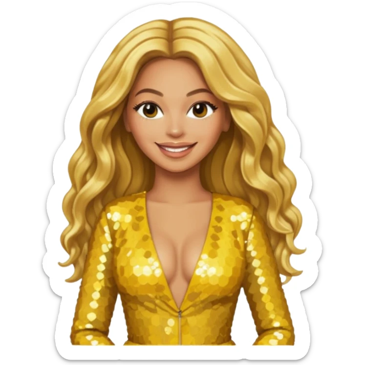 Beyonce from Destiny's Child with long golden blonde hair, yellow sequin outfit sticker
