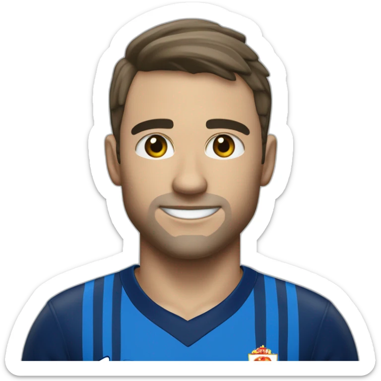 Futbolista español de 16 con camiseta azul marina y una franja azul clara en los hombros. Con el número 8 en la camiseta. que ponga PLAZA sticker