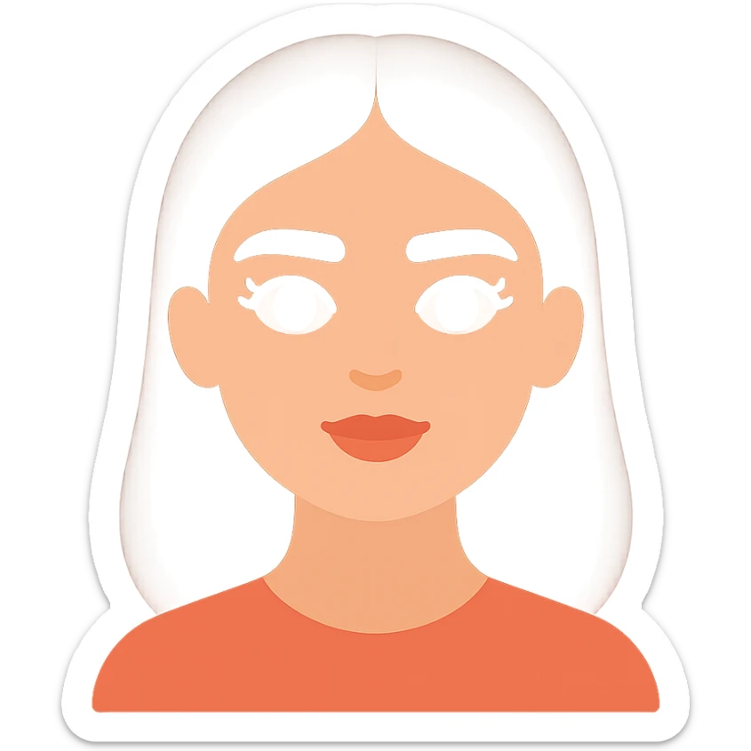 pretty girl with thick eyebrows, straight brown hair and brown eyes, curled eyelashes, color icon sticker