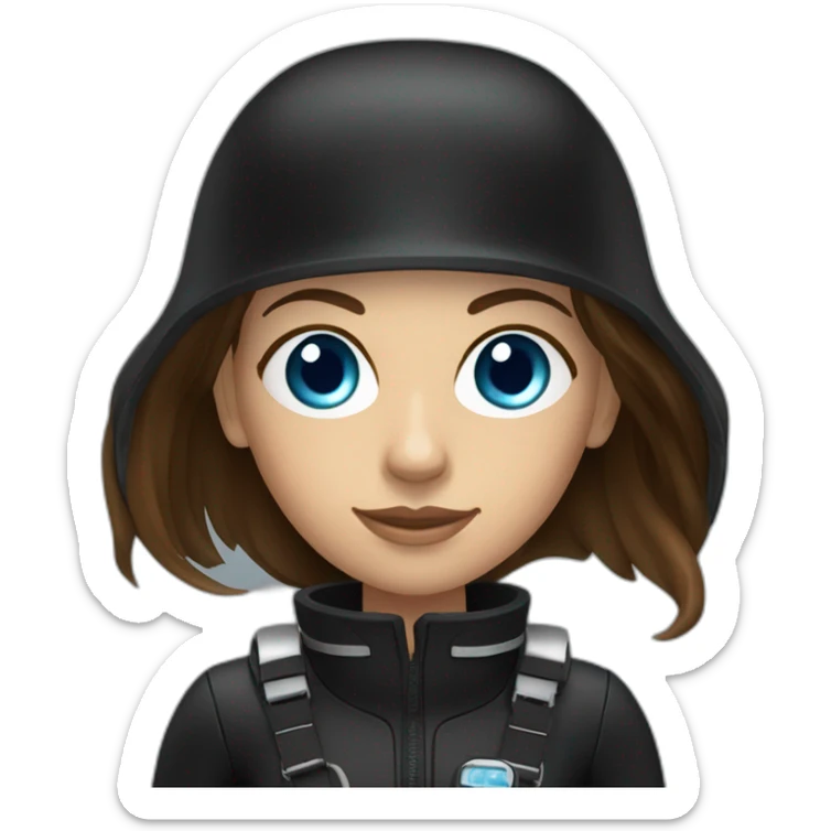 a woman with an a black scubadiver suit. she has blue eyes, brown long and straight hair sticker
