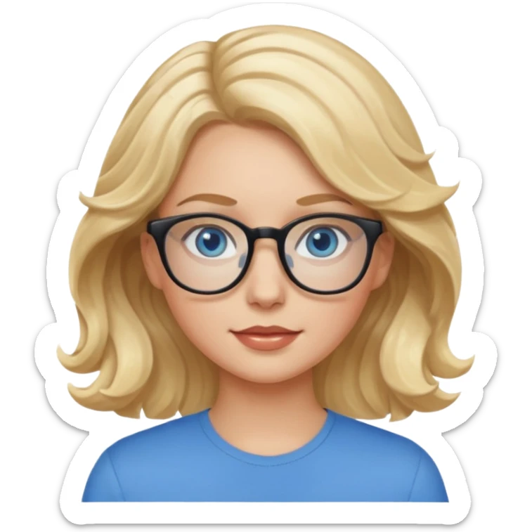 White girl with wavy, blonde hair, blue eyes, and glasses. sticker