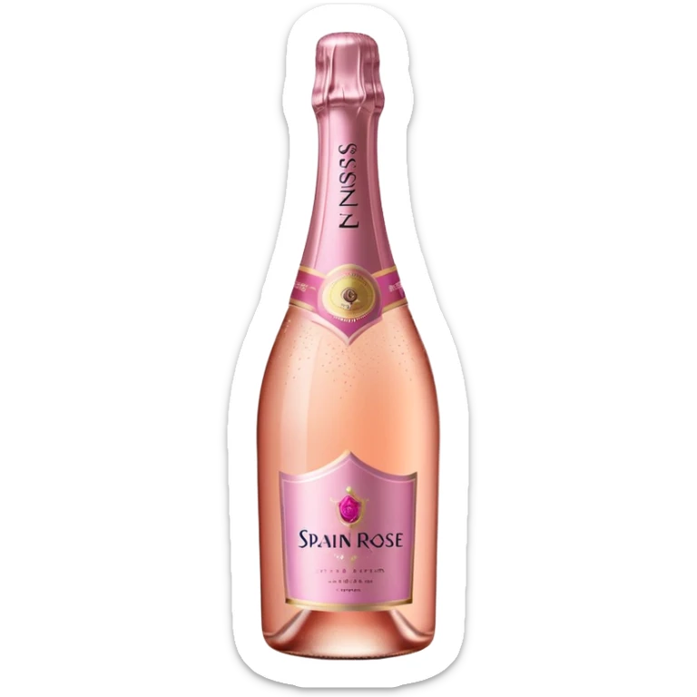 bottle of sparkling rosé champagne with a rose logo on the label, tilted up and to the left, no glass sticker