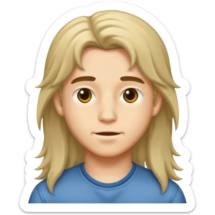 An emoji of a soft boy with long hair and pink background. sticker