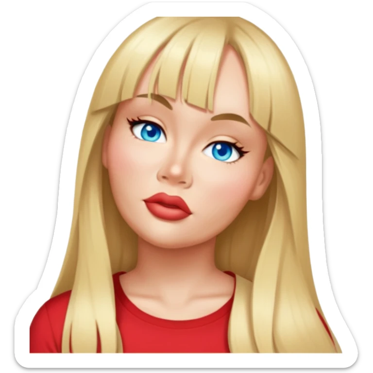 female, wearing red shirt, long blonde hair with bangs sticker