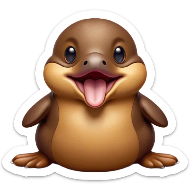 Cinematic Cute Yawning Platypus Portrait Emoji, Head tilted slightly with a dramatic, wide-open yawn, showcasing a soft, textured brown fur with a relaxed duckbill and droopy eyes in drowsy contentment, Simplified yet irresistibly adorable features, highly detailed, glowing with a soft, cozy glow, high shine, relaxed yet expressive, stylized with a touch of quirky charm, bright and endearing, soft glowing outline, capturing the essence of a sleepy yet affectionate platypus, so drowsy it feels like it could float out of the screen and curl up for a nap! sticker