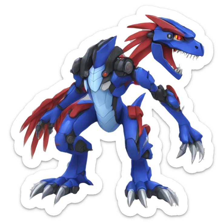  Cool Edgy Blue Red Digimon-Fakemon-Guilmon-Velociraptor-Dragon-Mecha full body sticker