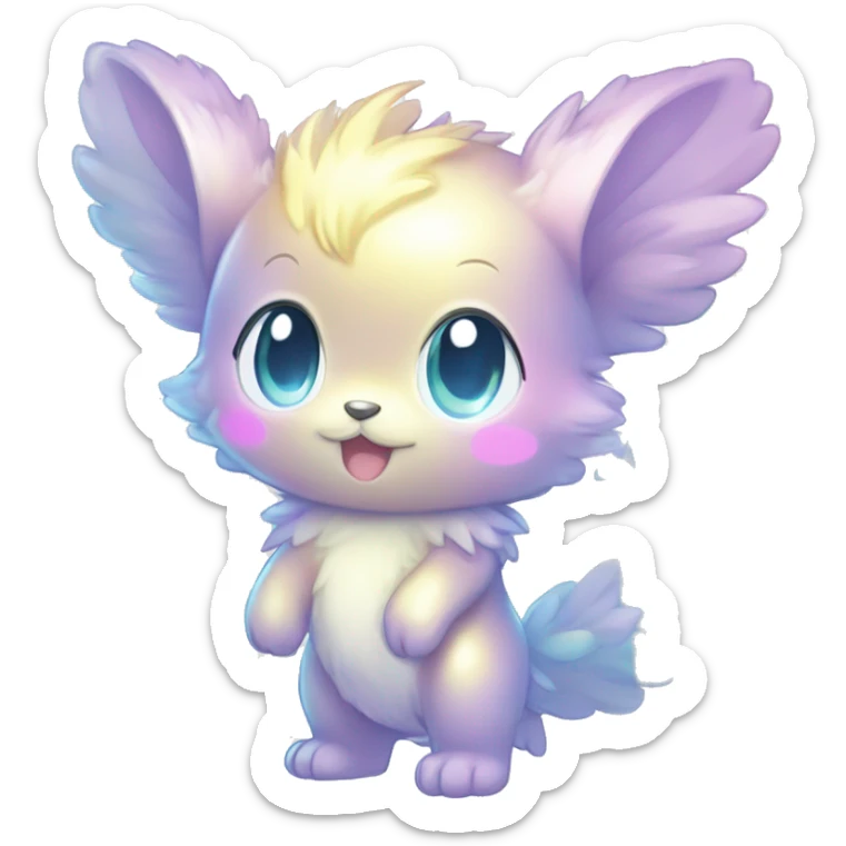 Shiny Cute Cool Innocent Shy Baby Sparkly Colorful Pastel Fluffy beautiful fantasy Kawaii Ethereal Sona Fakemon-animal Full Body sticker
