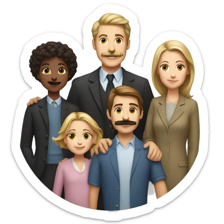 a white family with a man with a mustache , a woman, two girls, and a boy sticker