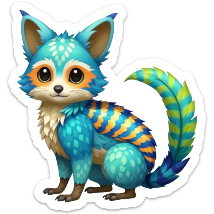 Colorful tropical exotic cute cool beautiful shiny beautiful fantasy-Trico-Cacomistle-oncilla-animal-Fakémon-hybrid-fursona (full body) sticker