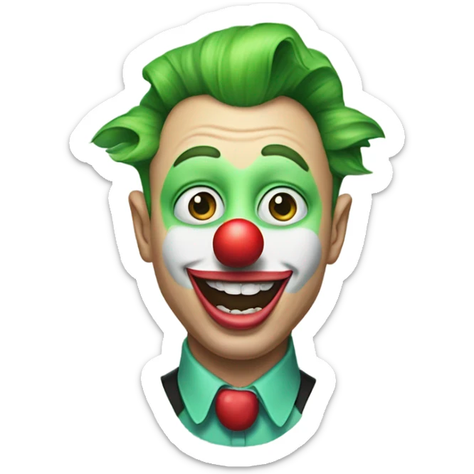 elon musk with a clown face and green nose with a dollar sign on it and puppy dog tongue and ears like an egirl sticker