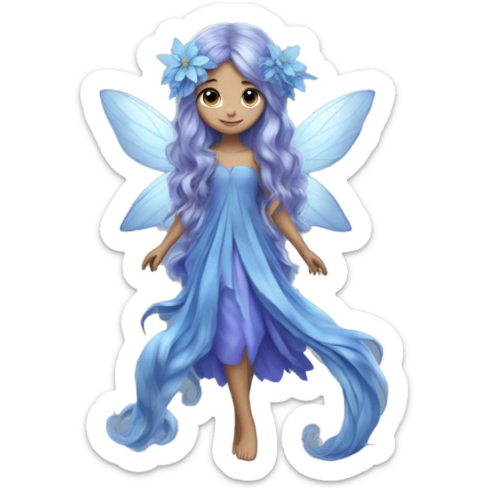 Beautiful, blue flower, fairy, blue, silver, purple, long hair, big wings sticker