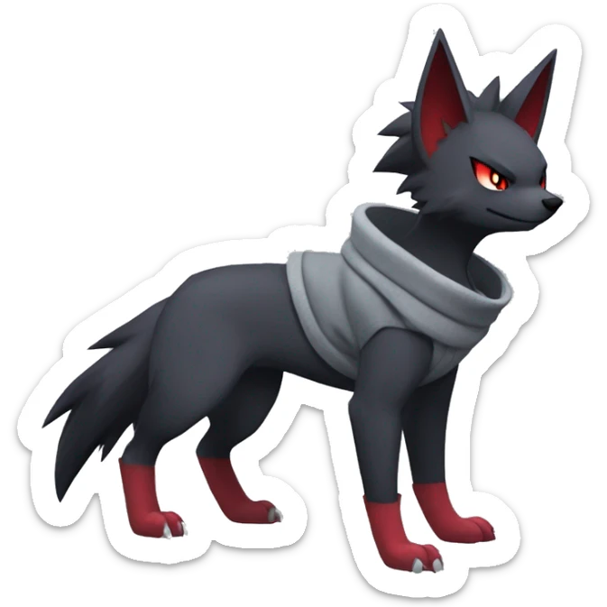 Cool Edgy Zorua-Zoroark-Mightyena with a collar and hoodie-sweater full body sticker