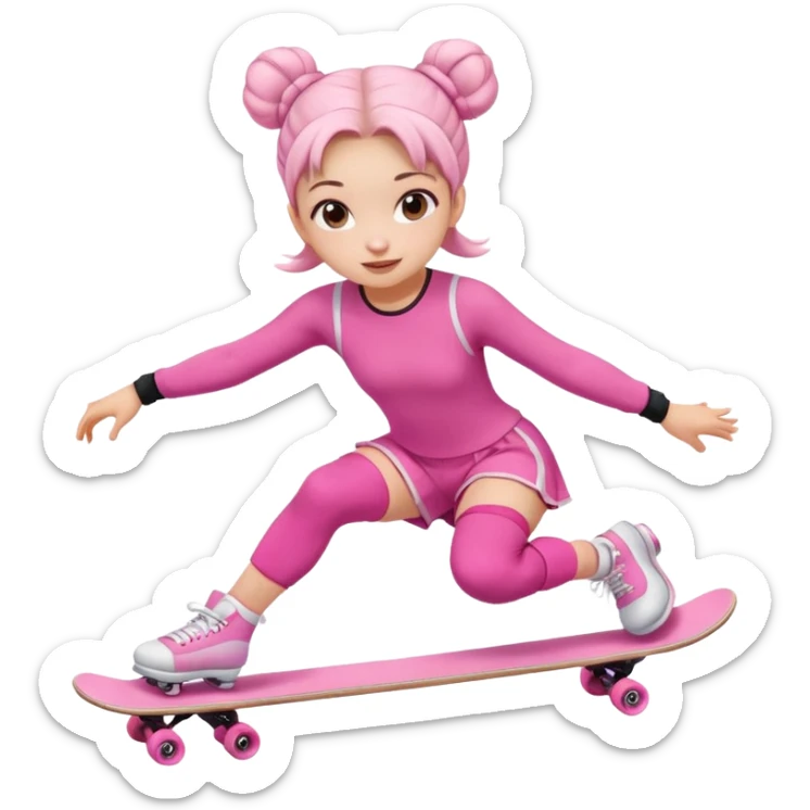 Cute skater girl with two buns and pink outfit, gliding with playful energy. sticker