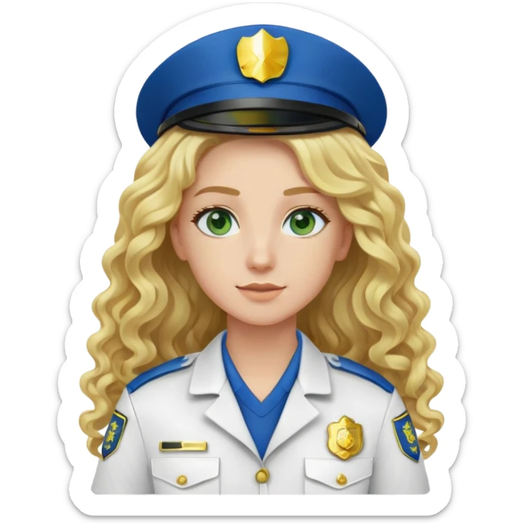 EMS personnel white and gold uniform green patch with long curly blonde hair and blue eyes sticker