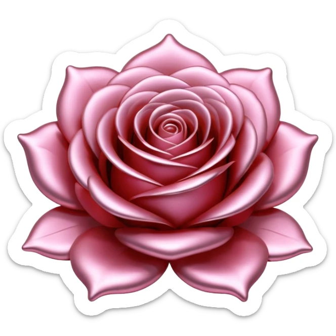 A rose emoji made of liquid silver metal, smooth metallic petals, reflective chrome surface, soft gradients, elegant shape, minimalistic iOS emoji style, centered, clean white background, realistic highlights, no text sticker