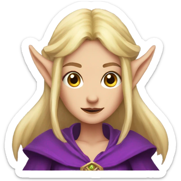 scared Noble female Elf with Elf ears and blonde hair and purple robes sticker