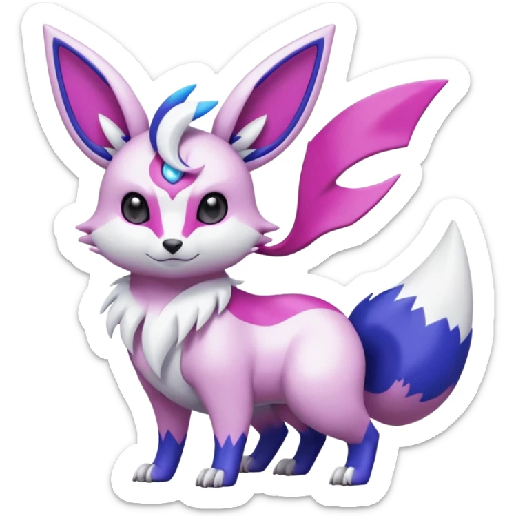Shiny White with Violet and Indigo and pink markings Eevee-Liepard-Zangoose-Pokémon-Digimon-Fakémon-fusion-hybrid-creature sticker