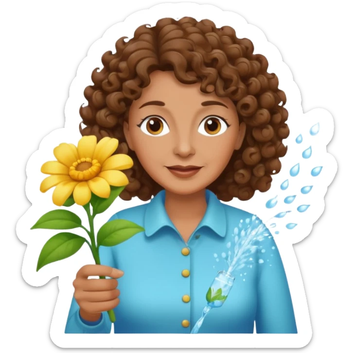 Older female florist – curly hair, spraying water on fresh flowers sticker