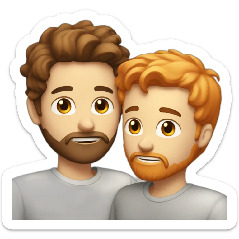 White guy with brown hair color and orange beard kissing a white guy with black hair color sticker