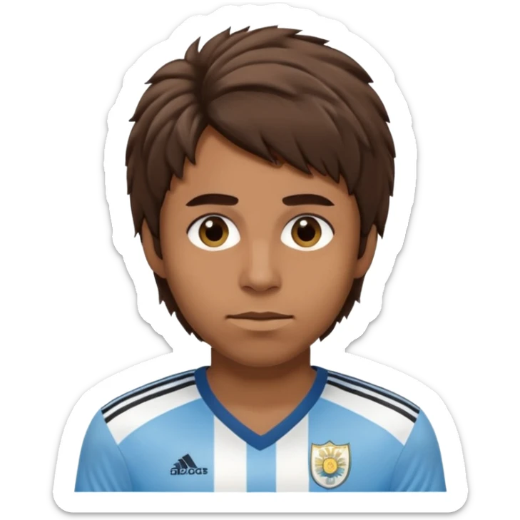 Hola hace una persona morocha con pelo mediano pero no peinado y ojeras con remera de Argentina sticker