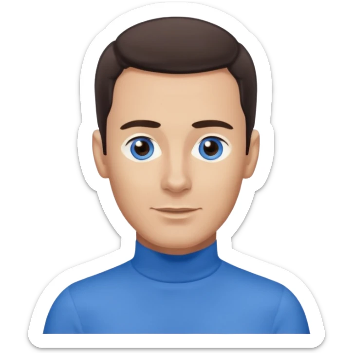 Anthony Wiggle of The Wiggles with light skin, dark brown hair, blue eyes, blue skivvy shirt sticker