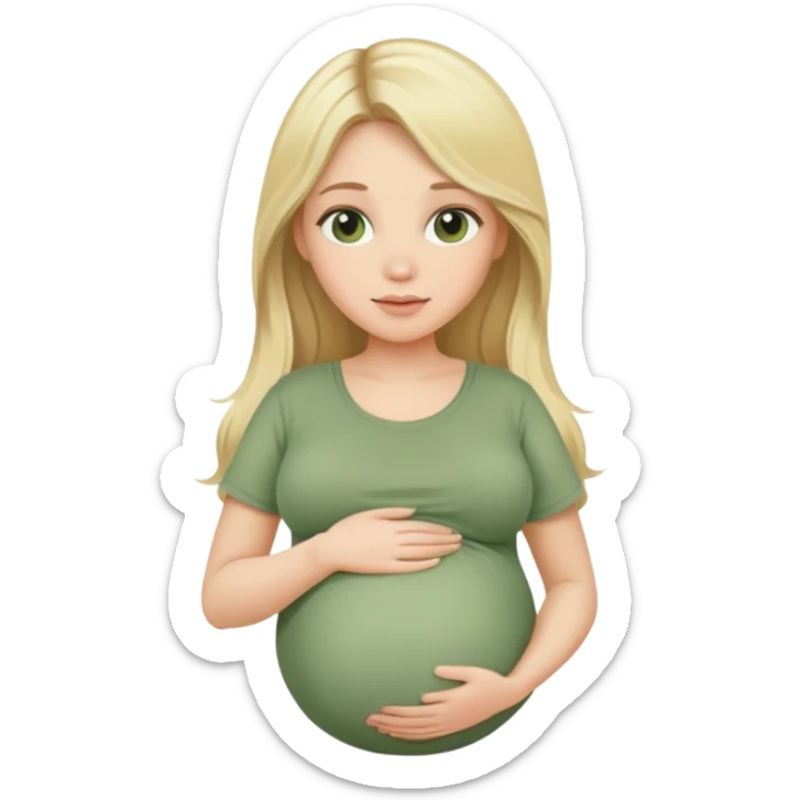 Beautiful Pregnant woman belly blonde with long hair sage green top sticker