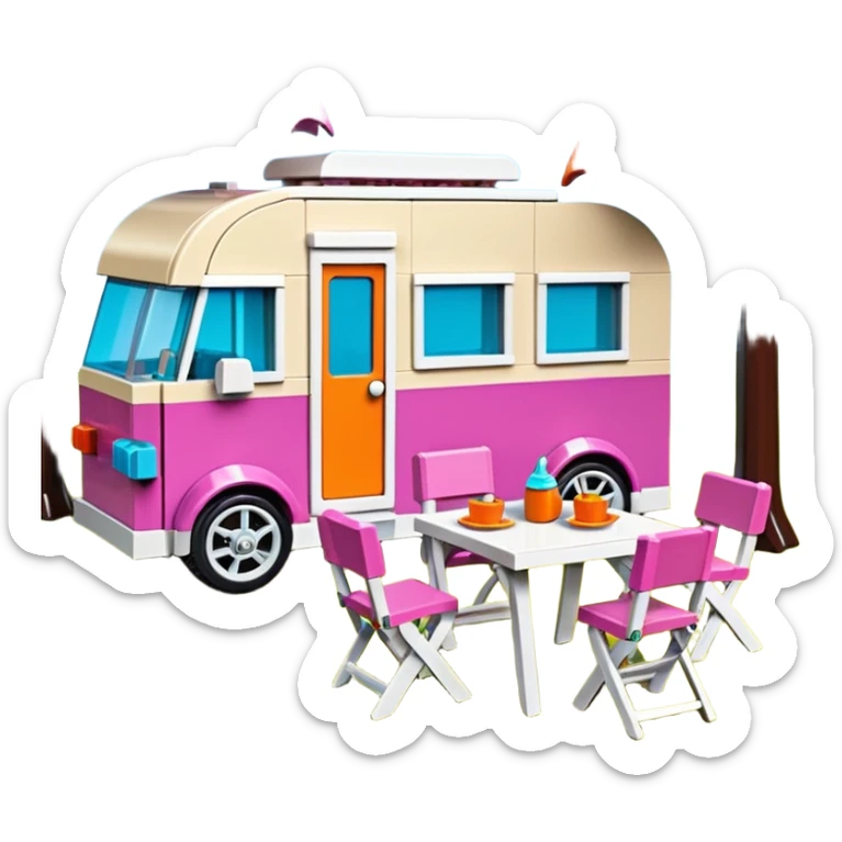 Jetson’s Ultra hotrod cute Lego Haunted Barbie dream house Caravan with picnic table and folding chairs on top  sticker